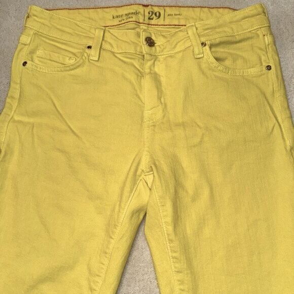 Kate Spade Play Hooky Broome Street Yellow Stretch Denim Capri Pants Sz 29 - Picture 2 of 13